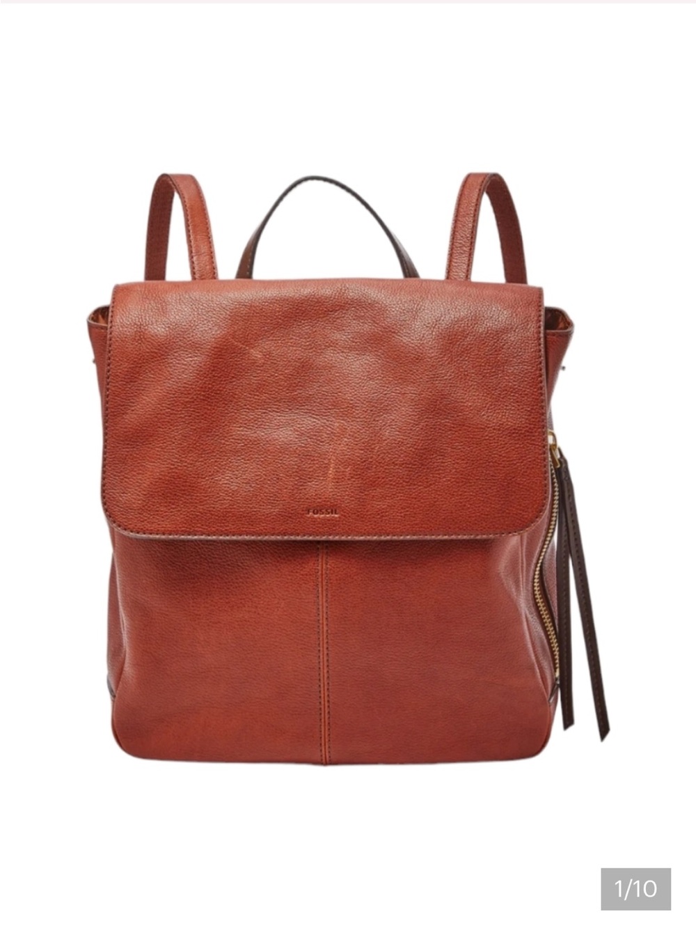 Fossil Cognac Leather Backpack with Flap